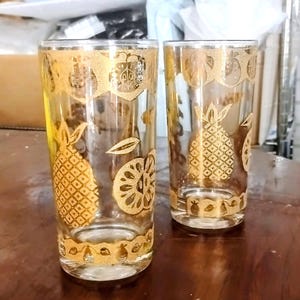 Set of 2 Culver 22k Gold Florentine Glasses Mid Century Modern Barware MCM Highball Tumblers Vintage Gold Cocktail Glasses