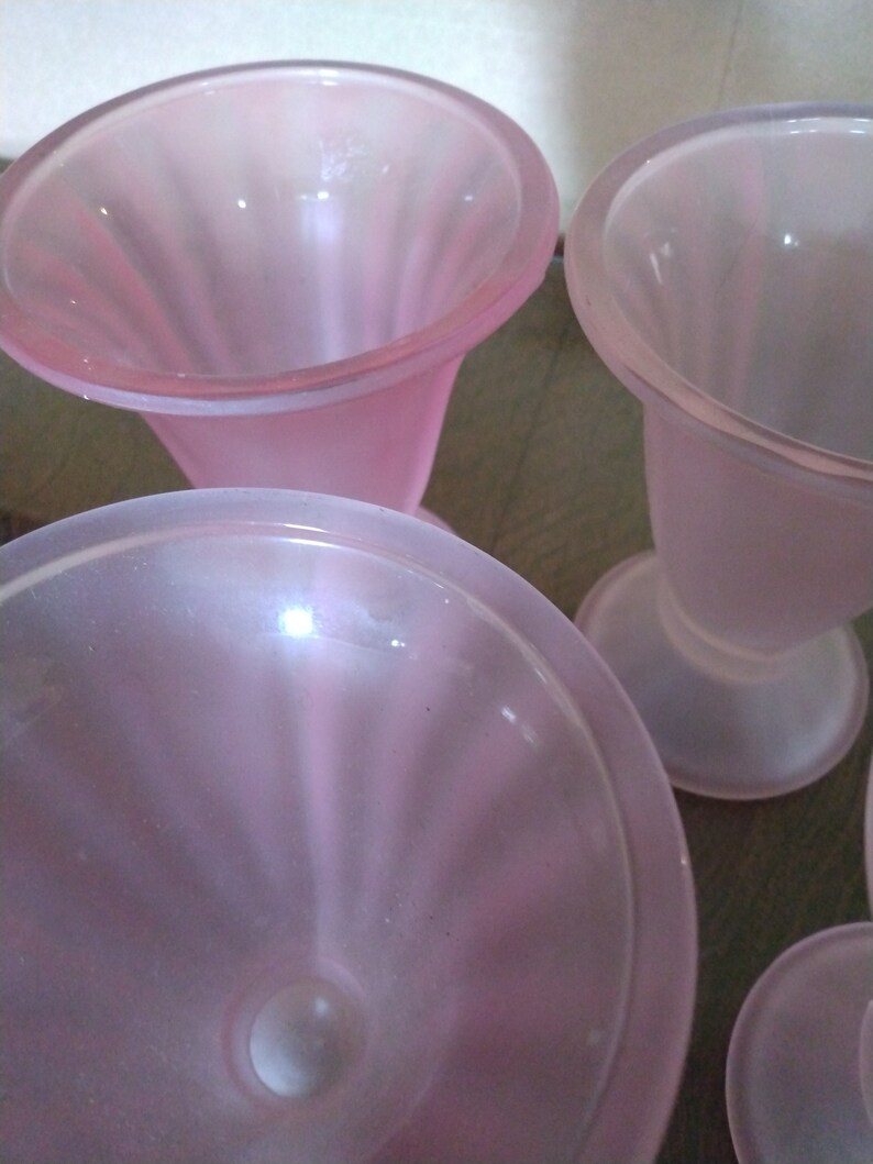 VINTAGE Satin Pink Frosted Glass Dessert Glasses Set of 4 Dessert Glasses, Home Decor image 5