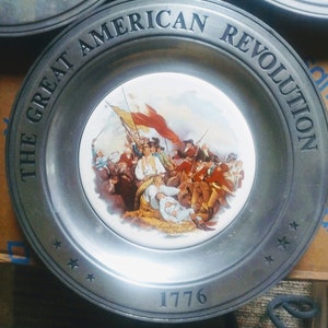 4 VINTAGE American Revolution Pewter Plates Set of 4 Home Decor image 1