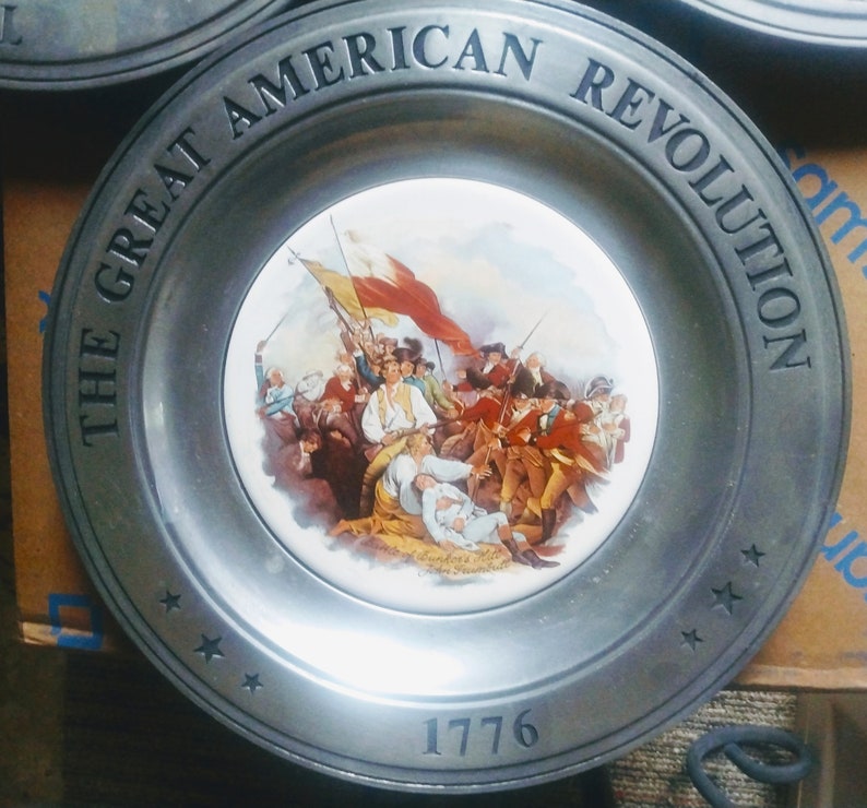 4 VINTAGE American Revolution Pewter Plates Set of 4 Home Decor image 1
