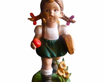 VINTAGE Hummel Style School Girl Figurine  11 x 7" Figurine, Home Decor