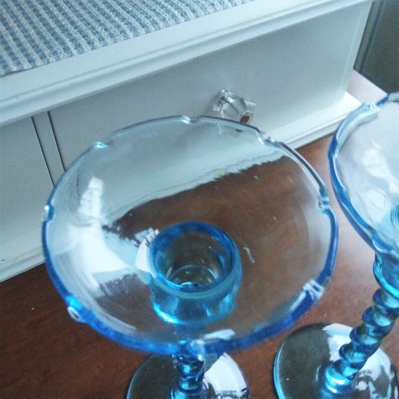 VINTAGE Blue Glass Candle Holders// Victorian Style Ruffled Etsy