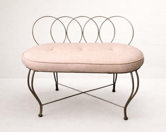 VINTAGE Gold Metal Bedroom Chair  Hollywood  Regency  Decor, Tufted Chair , Boudior Chair,  Home Decor