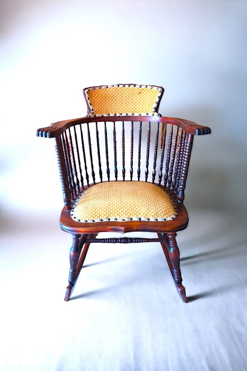 Antique Bobbin Turned Chair Rare Antique Rocking Chair with Turned Wood Details Traditional Bobbin Spindle Rocker image 1