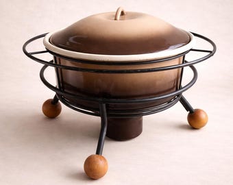 VINTAGE Mid Century Modern Warming Dish// Retro "Atomic" Style Warming Dish// MCM Warming Pot/Server// Chafing Dish// Retro Cool