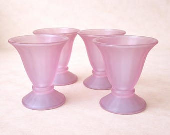 VINTAGE Satin Pink Frosted Glass Dessert Glasses  Set of 4 Dessert Glasses, Home Decor