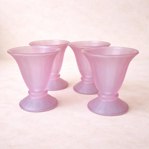 VINTAGE Satin Pink Frosted Glass Dessert Glasses  Set of 4 Dessert Glasses, Home Decor