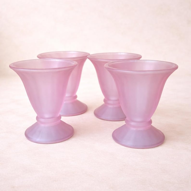 VINTAGE Satin Pink Frosted Glass Dessert Glasses Set of 4 Dessert Glasses, Home Decor image 1
