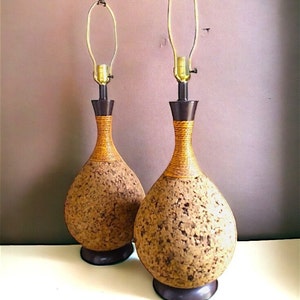 Vintage Mid Century Cork Table Lamps Unique Cork Base Lighting Fixtures Unique Cork Design Mid Century Desk Lamps Collectors Item Light