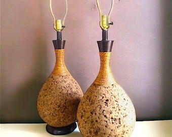 Vintage Mid Century Cork Table Lamps Unique Cork Base Lighting Fixtures Unique Cork Design Mid Century Desk Lamps Collectors Item Light