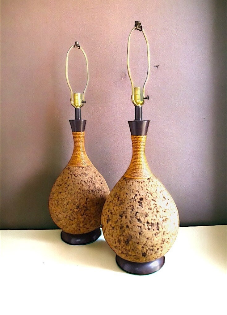 Vintage Mid-Century Cork & Walnut Lamp – Vintage Modern Revival