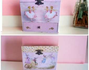 VINTAGE Enchantments music box with intricately detailed ballerina and fairy Music box featuring graceful ballerina and mystical fairy