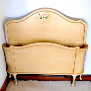 Vintage French Country Headboard and Foot-board/ Country Chic Shabby Chic Solid Wood with matching wood side rails included image 1