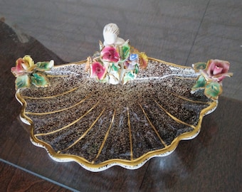 VINTAGE Italian Dish  Floral Decorative Dish, MCM Home Decor