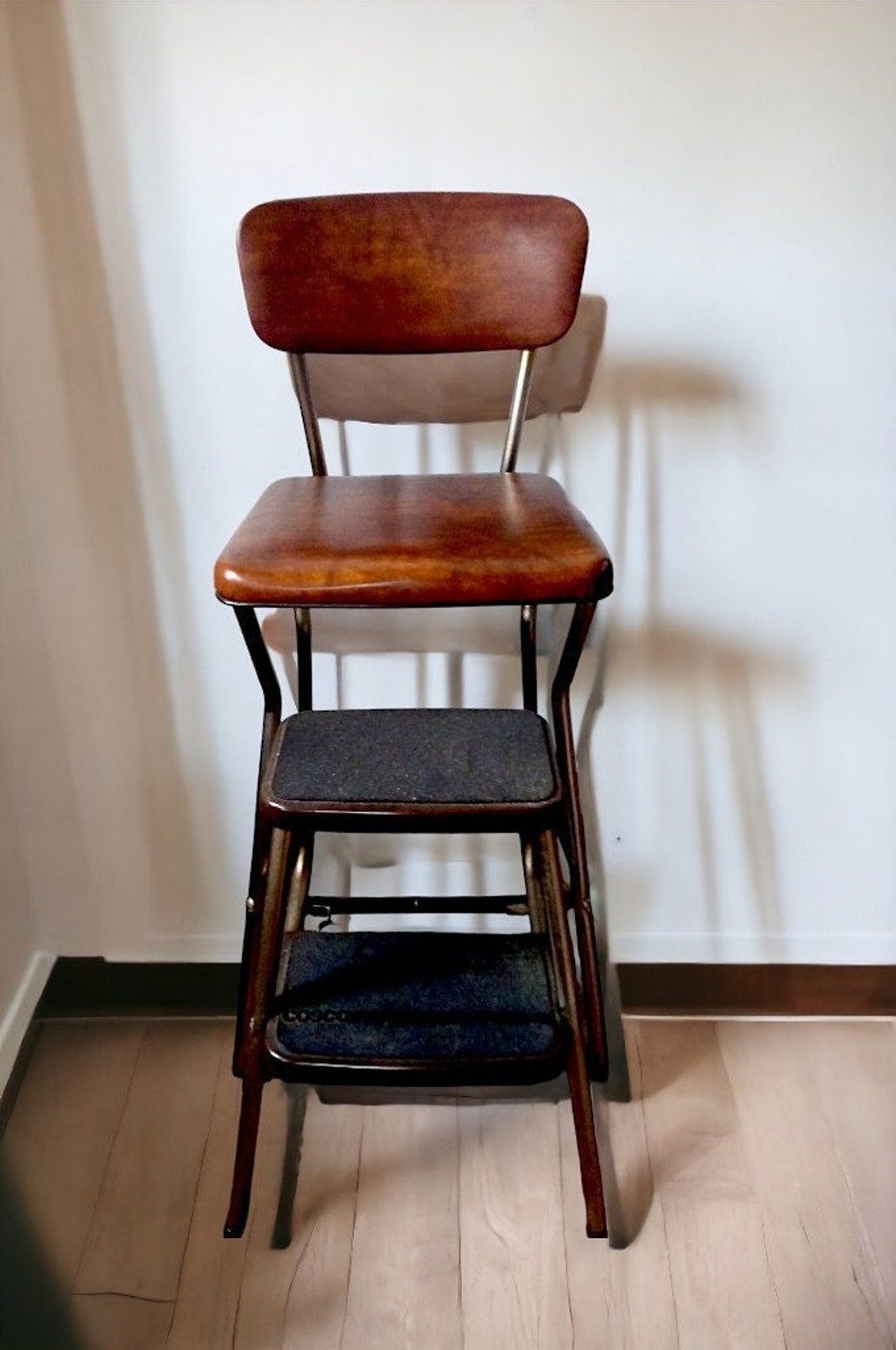Vintage Cosco Kitchen Stool With Steps Brown Mid Century Modern Kitchen ...