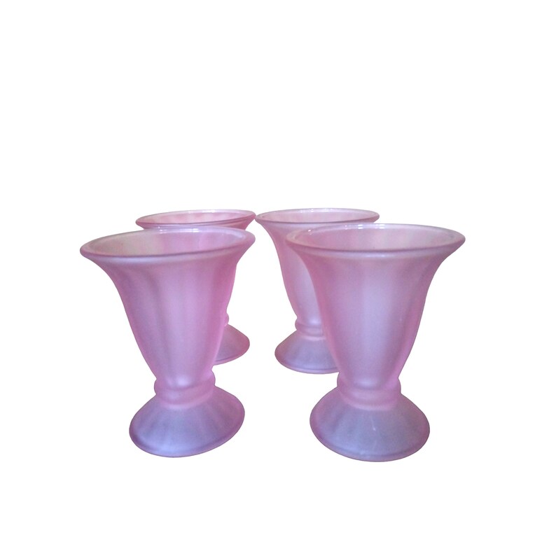 VINTAGE Satin Pink Frosted Glass Dessert Glasses Set of 4 Dessert Glasses, Home Decor image 2
