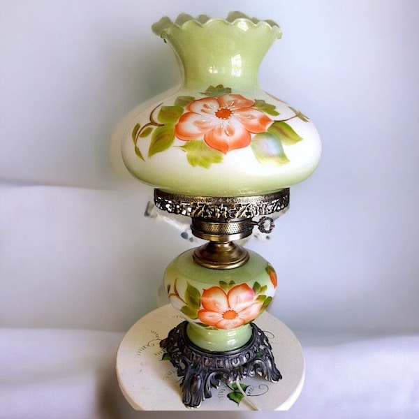 Antique Style Hurricane Gone with the Wind Lamp  Hand Painted Floral Hurricane Glass Traditional Southern Style Lamp with Hurricane Globe