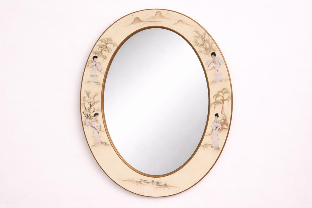 Traditional Geisha Mirror VINTAGE Mirror With Geisha Figures and Pearl Inlay Handcrafted Oriental ...
