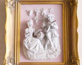 ANTIQUE Alt Meissen Dresden Plaque 3D Porcelain Relief, French