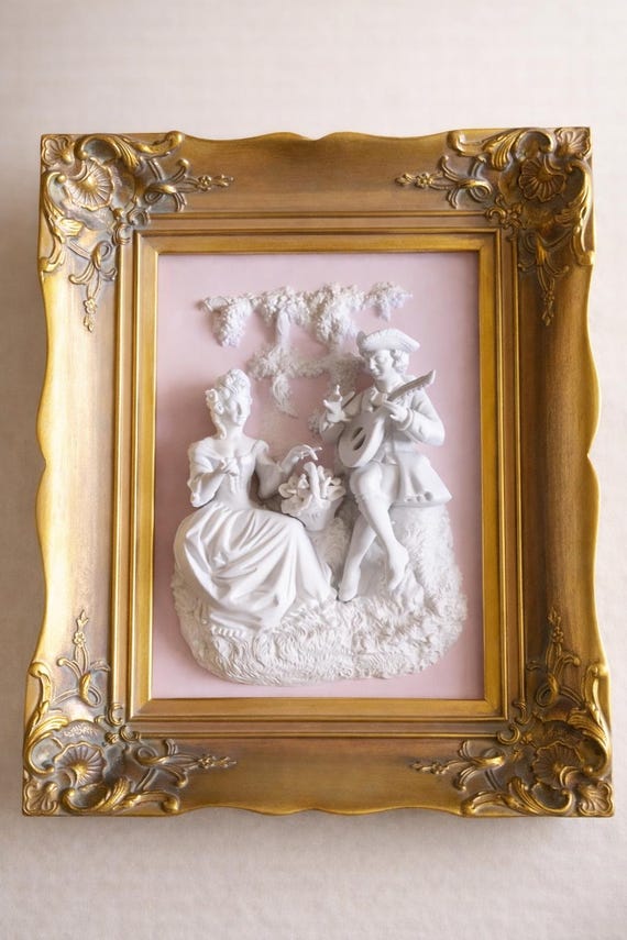 ANTIQUE Alt Meissen Dresden Plaque 3D Porcelain Relief, French