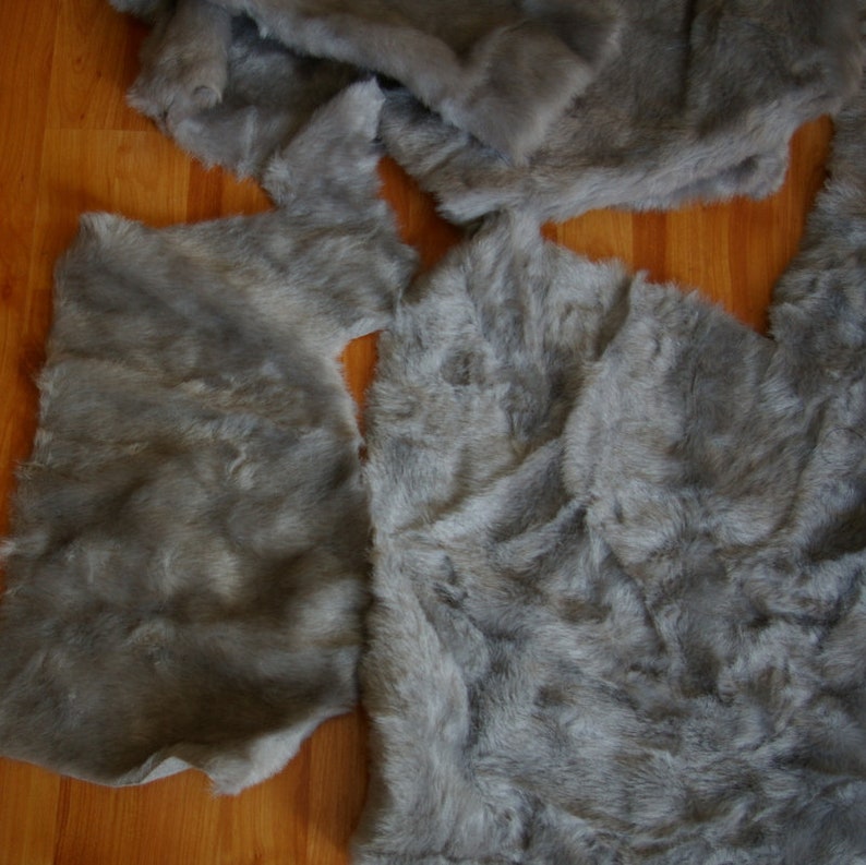 2 Gray Fun Fur Fabric Lot Light Dark Grey 64x28 60x32 1.6 Yards Craft Sewing