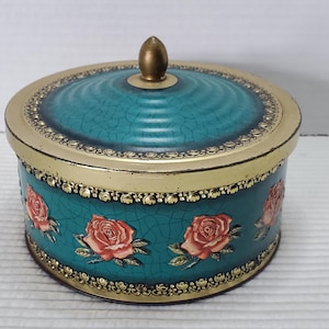 Blue Bird Confectionery Roses Tin 3.5&quot;x6&quot; Round Vintage Cottagecore England