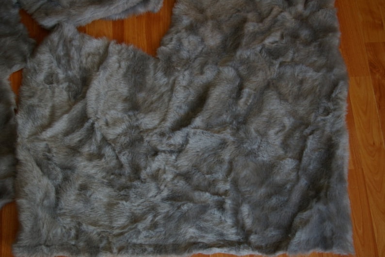 2 Gray Fun Fur Fabric Lot Light Dark Grey 64x28 60x32 1.6 Yards Craft Sewing