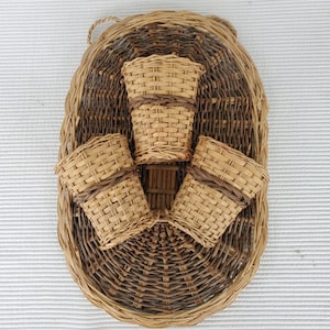 Rattan Wicker Wall Pocket Hanger Pot 17.5x11.5 Oval Beige Brown Basket Vintage Boho Cottagecore