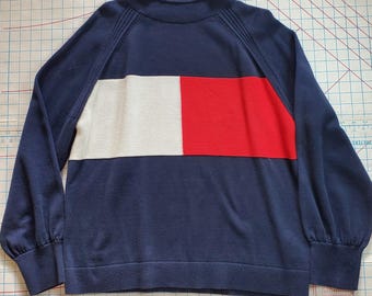 Tommy Hilfiger Colorblock Sweater Women's Size Xlarge Jumper Blue Red White Flag