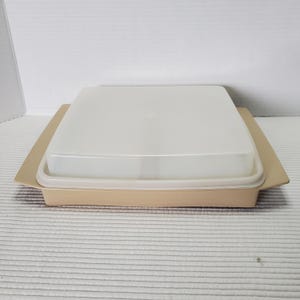 Tupperware Deviled Egg Keeper Vintage Holder Beige Trays 4 Piece USA