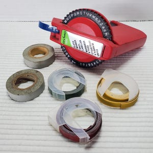 Dymo 1899 Label Maker With 5 Tapes Vintage Red Embossing Handheld Works