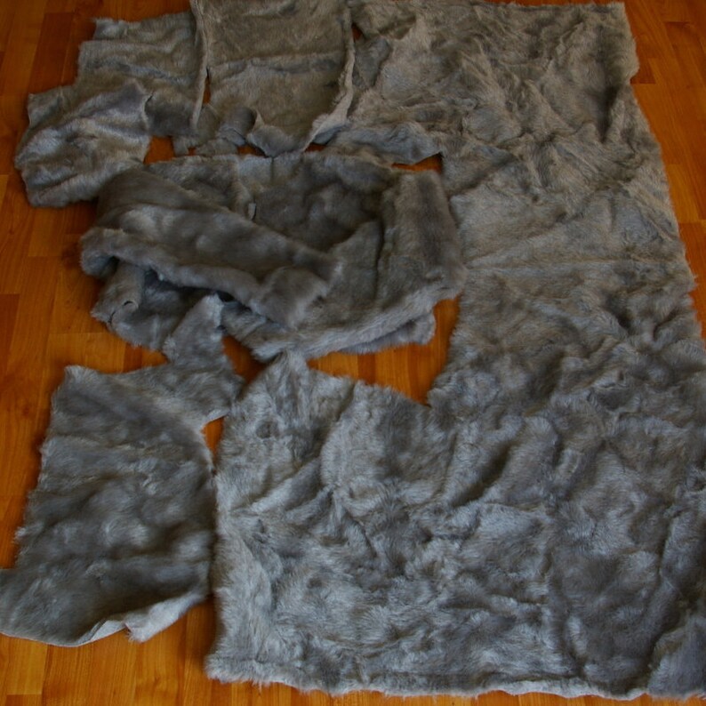 2 Gray Fun Fur Fabric Lot Light Dark Grey 64x28 60x32 1.6 Yards Craft Sewing
