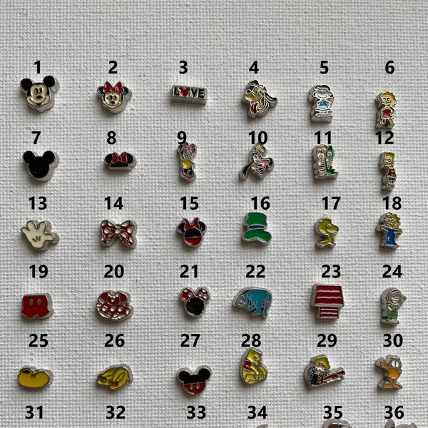 Floating Charms For Memory Lockets Mickey, Minnie, Simpsons, Linus, Winnie, Pooh Floating Charms