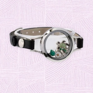 Stainless Steel Single Strap 30 mm or 25mm Glass Living Memory Floating Charm Locket Bracelets