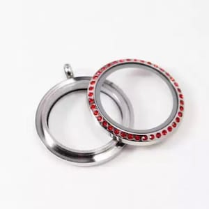 30mm 316 Stainless Steel Red Crystals Memory Living Floating Charm Round Twist Glass Locket