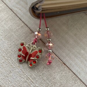 Traveler&#39;s Notebook Journal Planner Bookmark Book Thong Pink Butterfly Charm