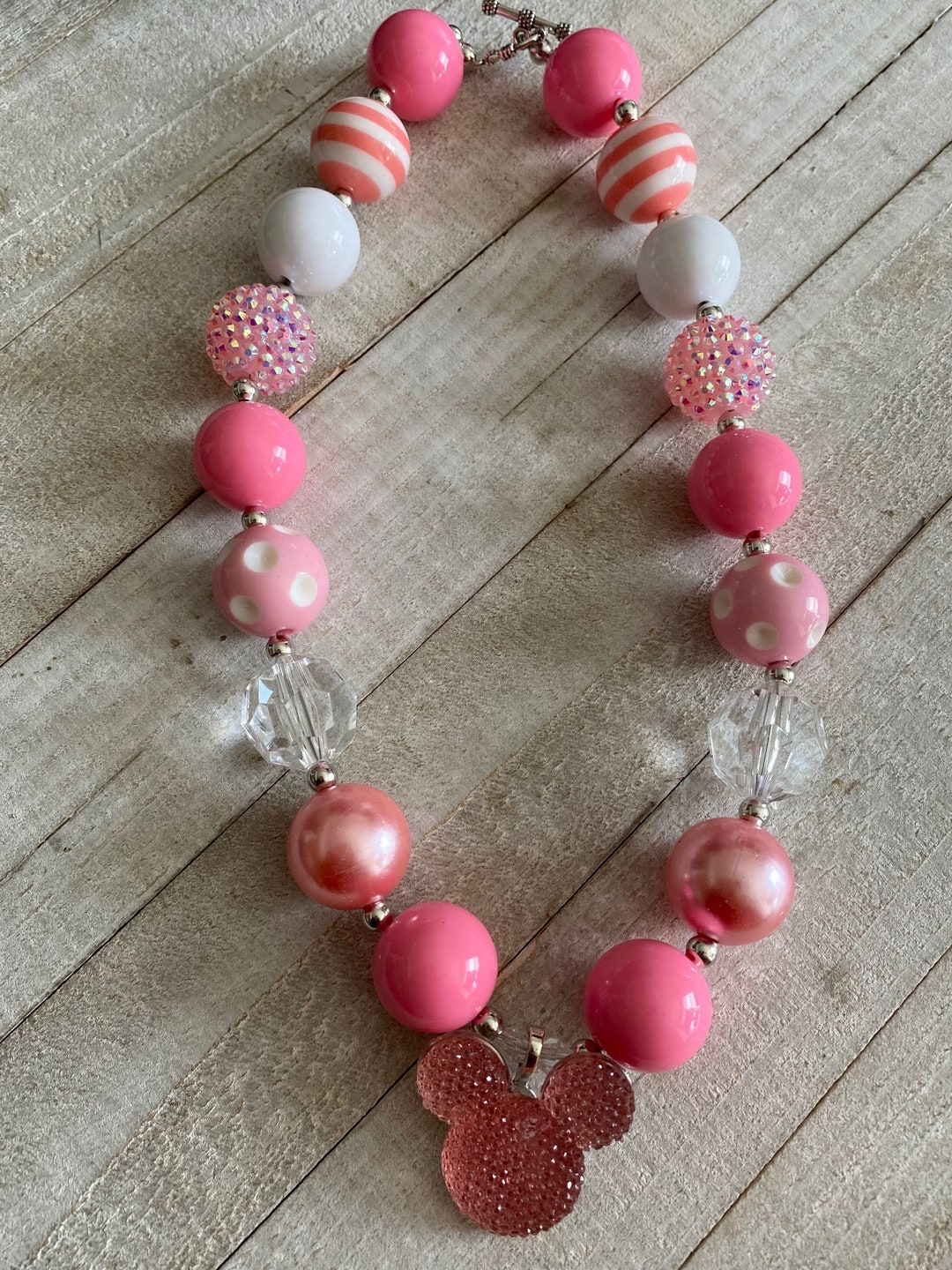 Bubblegum Beaded Necklace Chunky Bead Pendant Necklace Etsy