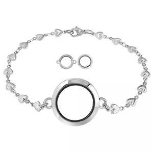 25mm and 30 mm Stainless Steel Living Memory Floating Charm Heart Locket Bracelet