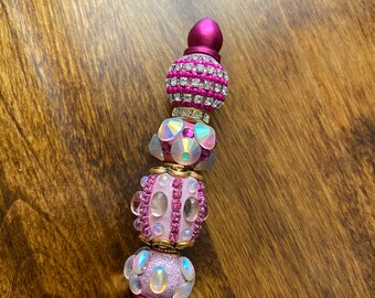 Metal Beaded Pen Lampwork Flower Beads Pen Unique Beaded Pen