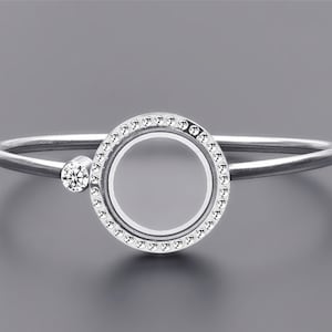 Stainless Steel 25mm Crystal and Plain Memory Living Floating Charm Locket Bracelet