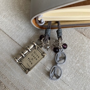 Traveler's notebook journal planner book thong Book and Reading Glasses bookmark charms