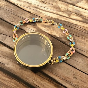 Stainless Steel Medallion and Airtag Glass Locket Gold Multi-color Chain Bracelet