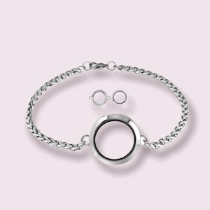 25mm and 30 mm Stainless Steel Living Memory Floating Charm Locket Snake Chain Bracelet