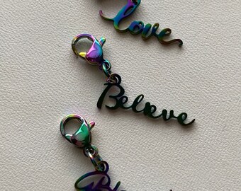 Rainbow Multi Color Believe, Blessed, Love Charms