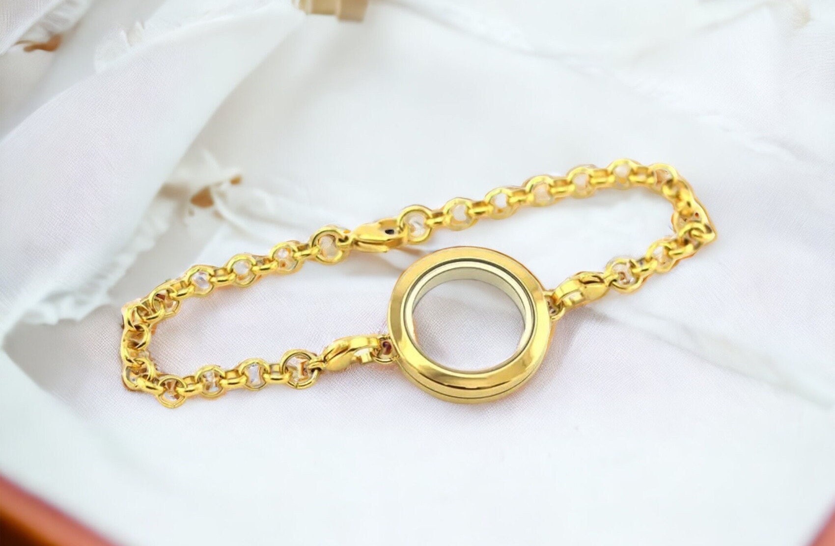 25mm and 30mm Stainless Steel Floating Charm Glass Locket Gold Chain Bracelet