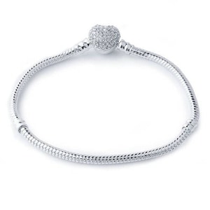 European Charm Silver Plated Crystal Heart Bracelet