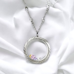 30mm Silver Stainless Steel Waterproof Living Memory Floating Charm Round Glass Locket Pendant with Satellite Necklace