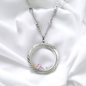 30mm Silver Stainless Steel Living Memory Floating Charm Round Etched Glass Locket Pendant with Satellite Necklace