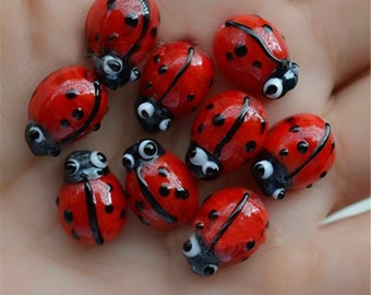 5 Pcs Ladybug Lampwork Glass Beads