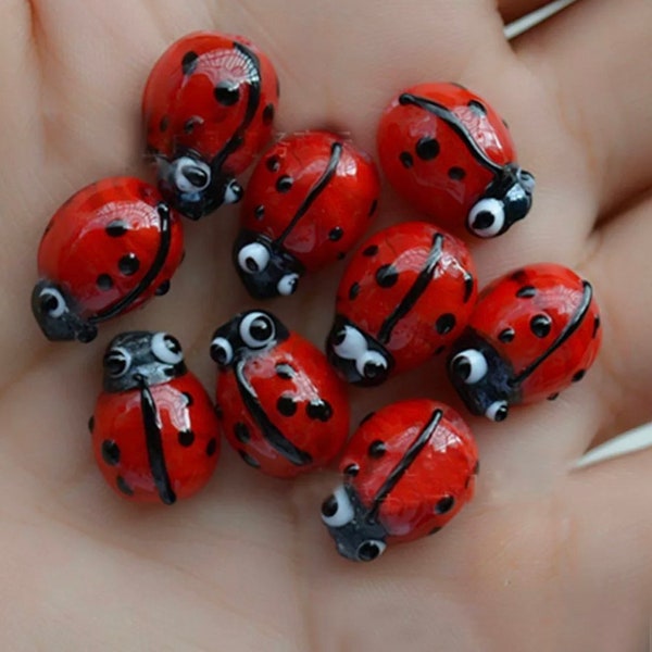 5 Pcs Ladybug Lampwork Glass Beads